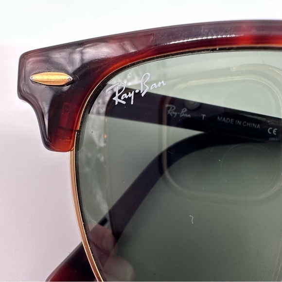 Ray-Ban Clubmaster Tortoiseshell Gold Frame Sunglasses Green Lenses - Picture 5 of 14